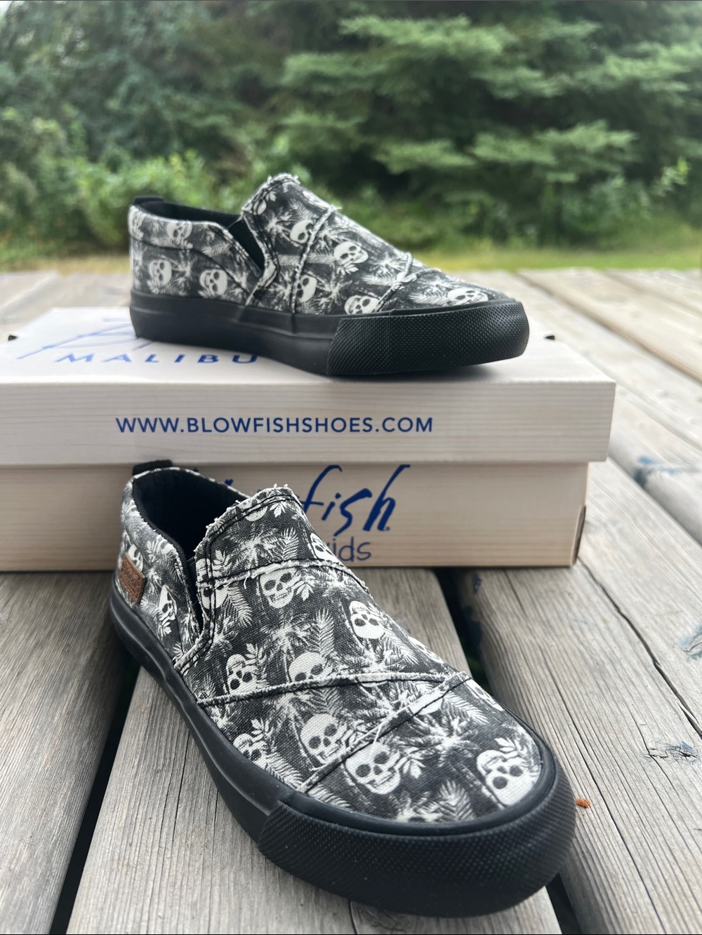 Blowfish Black and White Skull Slip-On Sneakers